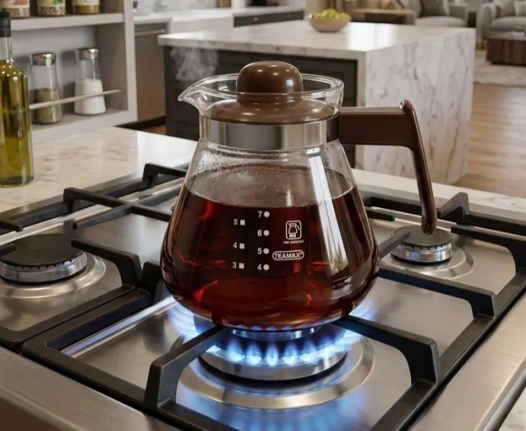 نمای نزدیک از درجه بندی بدنه و دستگیره نسوز قوری 1 لیتری تی مکس