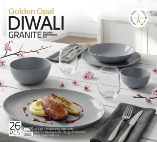 سرویس قالب دیوالی 26 پارچه 6 نفره گلدن اپال طوسی