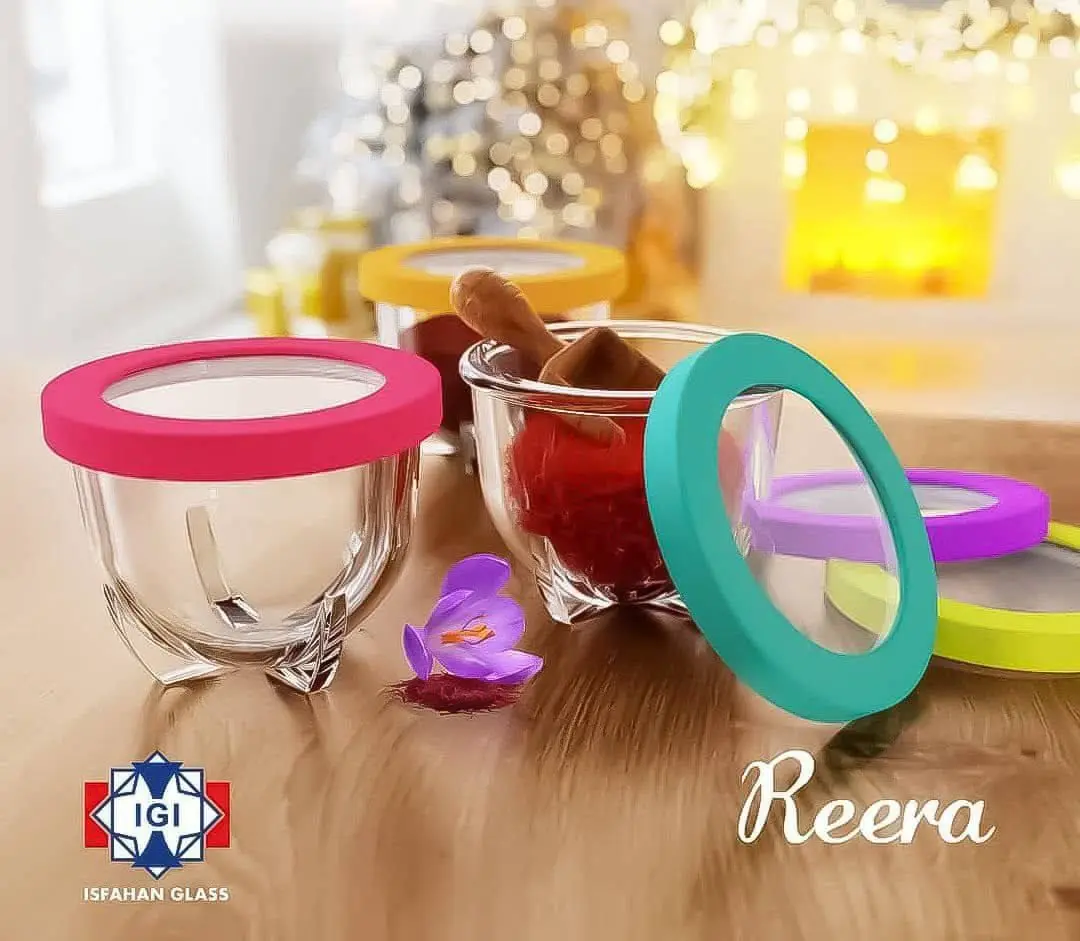 پیاله درب دار رنگی ریرا بلور اصفهان بسته 6 عددی
