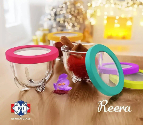پیاله درب دار رنگی ریرا بلور اصفهان بسته 6 عددی